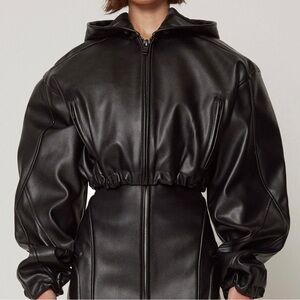Khy Faux Leather Cropped Hooded Jacket